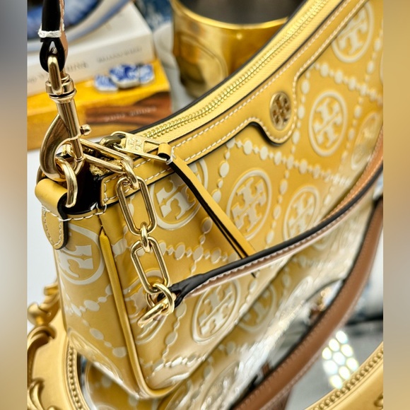 🆕 TORY BURCH 🧿 NWOT T Monogram Embossed Studio, Golden Sunset - AUTHENTICATED - Picture 6 of 16